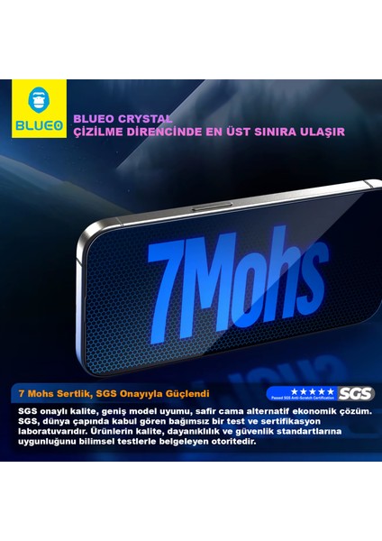 Crystal iPhone 16 Pro Max Uyumlu 7 Mohs Sertlik 3 Kat Çizilmeye Dayanıklı Cam Ekran Koruyucu Aparat