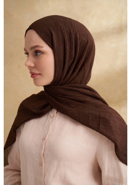 Müslin Yaprak Desen Şal 3351-247 Acı Kahve