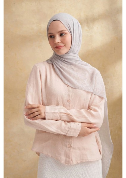 Müslin Yaprak Desen Şal 3351-311 Gümüş