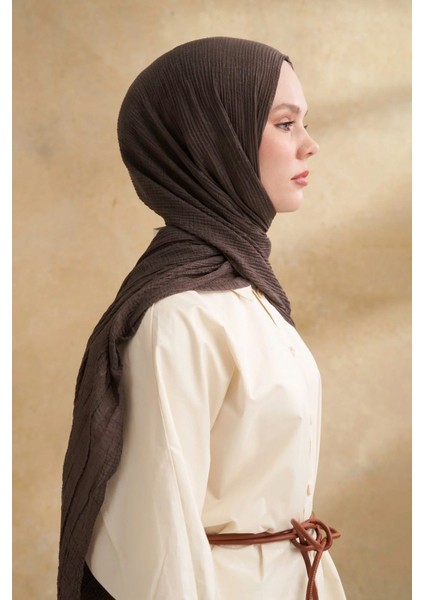 Müslin Yaprak Desen Şal 3351-134 Füme