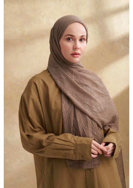 Müslin Yaprak Desen Şal 3351-131 Toprak