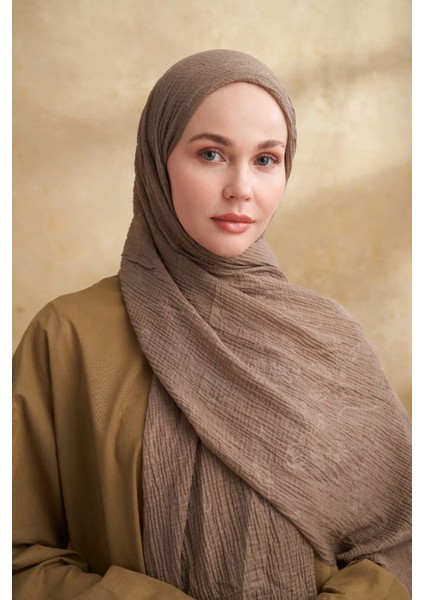 Müslin Yaprak Desen Şal 3351-131 Toprak