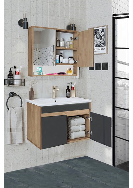 Seren-A-Ea 80 cm Seramik Lavabolu Banyo Dolabı Takımı Komple Mdf, Hazır Kurulu fiyatları