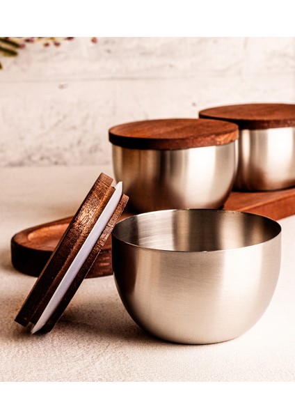 Bambu Kapak Çelik Çerezlik 7 Parça Sızdırmaz Saklama Kabı 9cm fiyatları