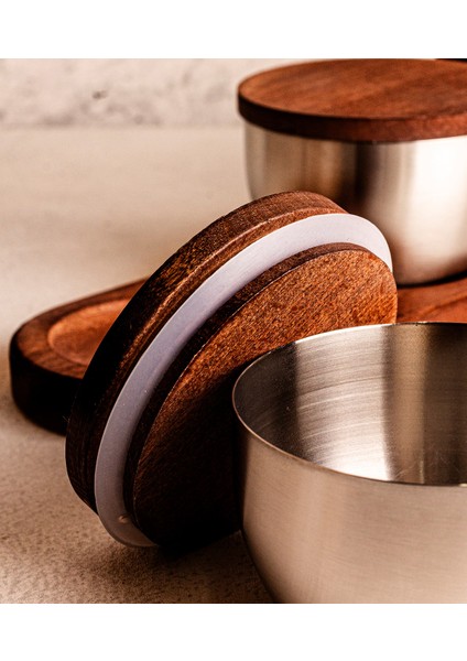 Bambu Kapak Çelik Çerezlik 7 Parça Sızdırmaz Saklama Kabı 9cm indirimleri