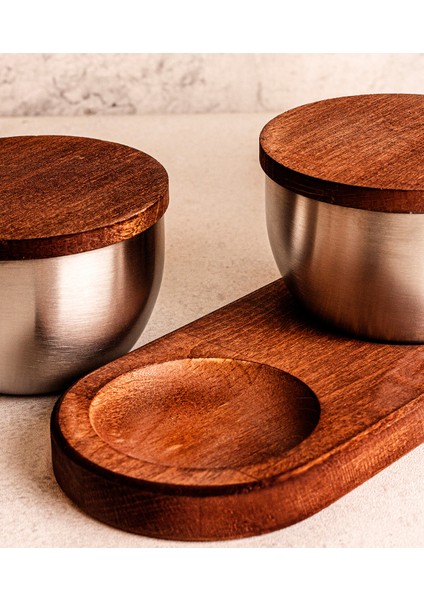 Bambu Kapak Çelik Çerezlik 7 Parça Sızdırmaz Saklama Kabı 9cm