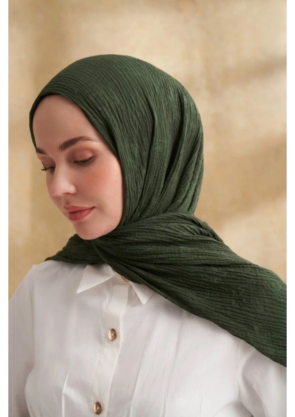 Müslin Yaprak Desenli Şal 3351-1044 Çam Yeşili