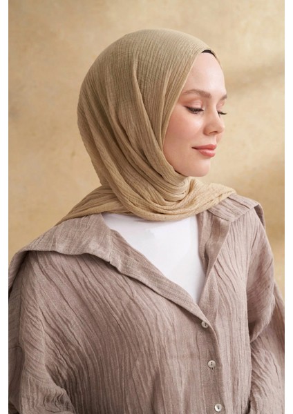 Müslin Yaprak Desen Şal 3351-1042 Soft Olive
