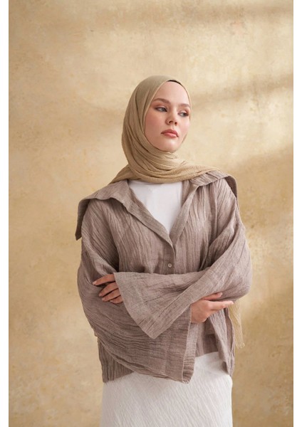 Müslin Yaprak Desen Şal 3351-1042 Soft Olive