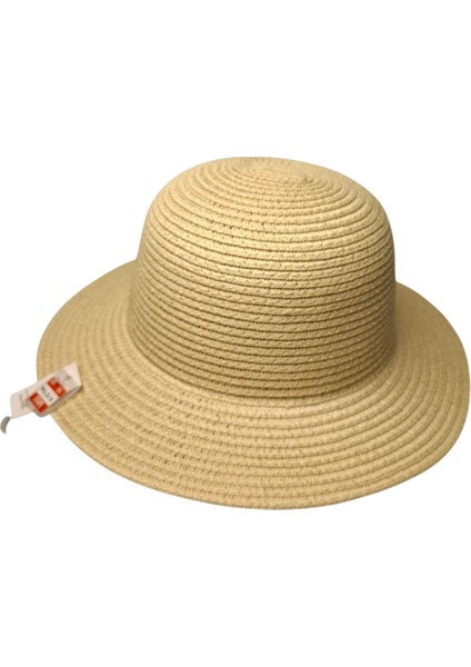 Spteks Kitti 6-12 Yaş Kız Çocuk Açık Bej Renk Düz Desen Hasır Yazlık Şapka