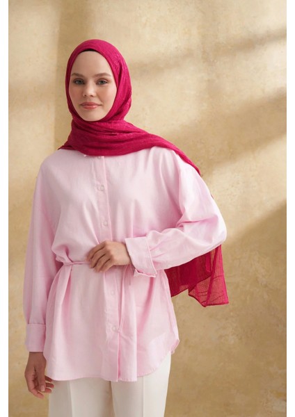 Müslin Yaprak Desen Şal 3351-128 Fuşya