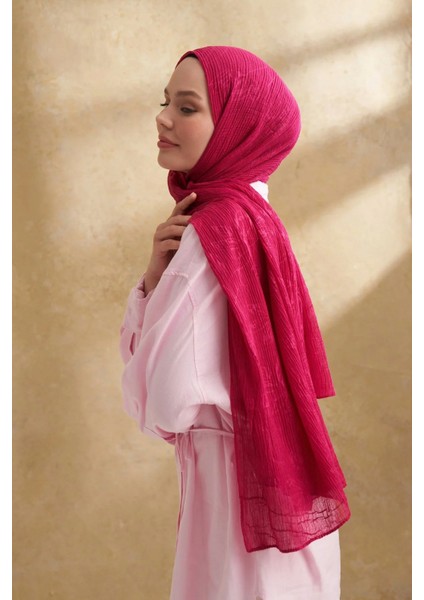 Müslin Yaprak Desen Şal 3351-128 Fuşya