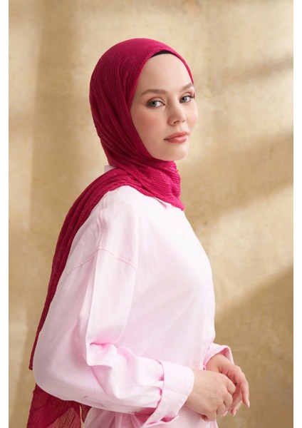 Müslin Yaprak Desen Şal 3351-128 Fuşya