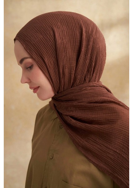 Müslin Yaprak Desen Şal 3351-136 Kahve