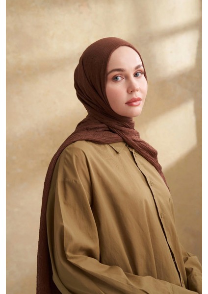 Müslin Yaprak Desen Şal 3351-136 Kahve modelleri