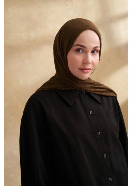 Müslin Yaprak Desen Şal 3351-846 Koyu Haki modelleri