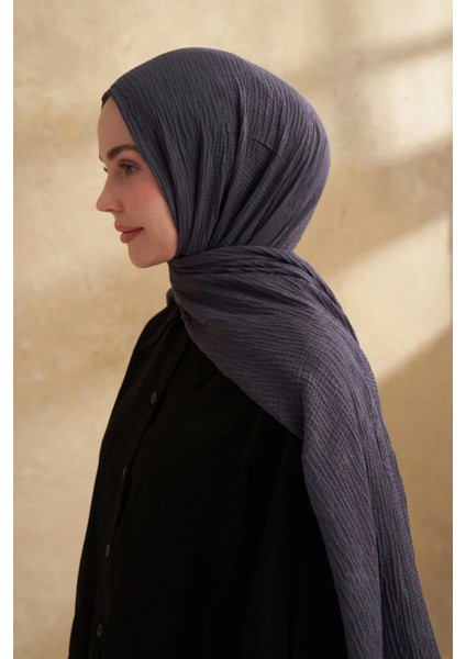 Müslin Yaprak Desen Şal 3351-515 Gri-Mavi fiyatları