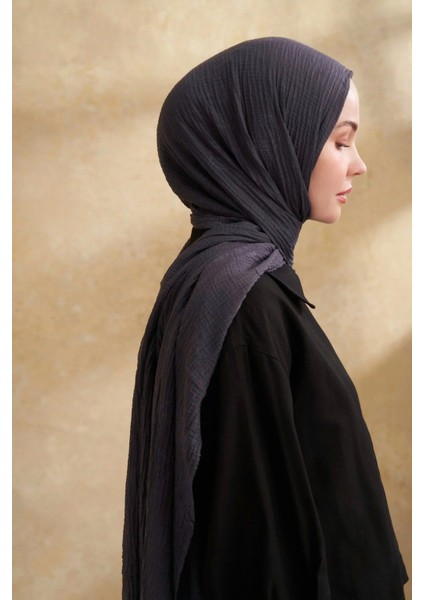 Müslin Yaprak Desen Şal 3351-515 Gri-Mavi modelleri