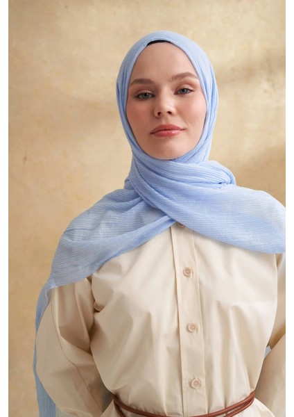Müslin Yaprak Desen Şal 3351-148 Bebe Mavisi