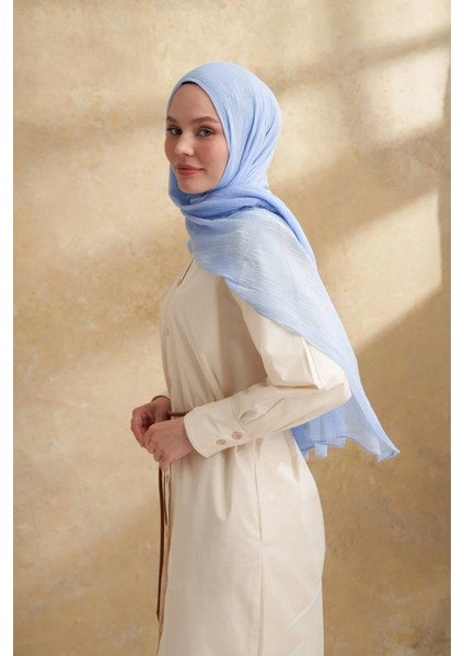 Müslin Yaprak Desen Şal 3351-148 Bebe Mavisi
