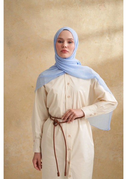 Müslin Yaprak Desen Şal 3351-148 Bebe Mavisi