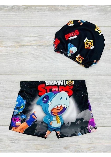 Brawı Str Karakter Baskı Detaylı Bone Hediyeli Mayo Erkek Çocuk