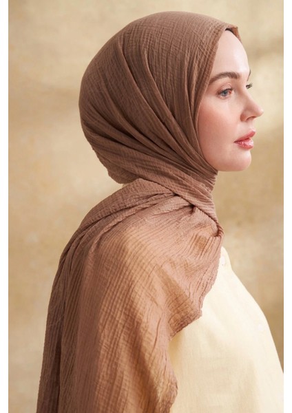 Müslin Yaprak Desen Şal 3351-35 Vizon