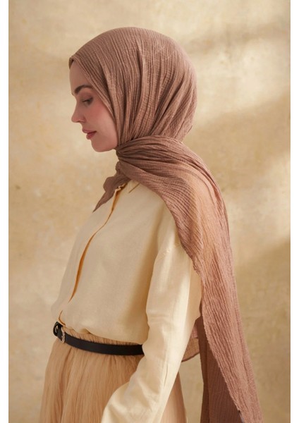 Müslin Yaprak Desen Şal 3351-35 Vizon fiyatları