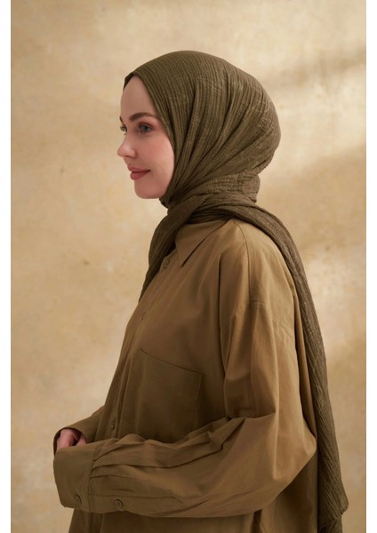 Müslin Yaprak Desen Şal 3351-46 Haki