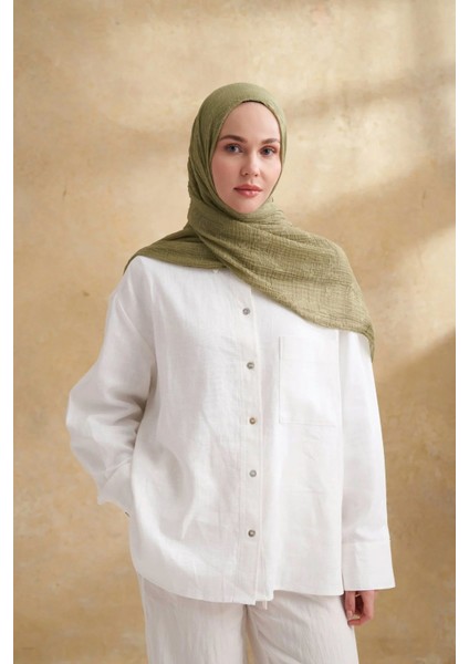 Müslin Yaprak Desen Şal 3351-1034 Olive modelleri
