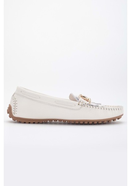 Kadın Hakiki Deri Tokalı Klasik Loafer - Krem modelleri
