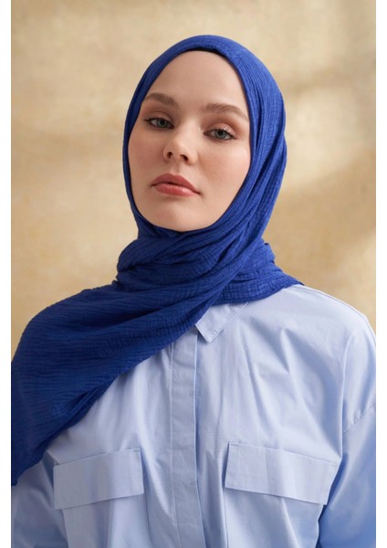 Müslin Yaprak Desen Şal 3351-1033 Morcivert
