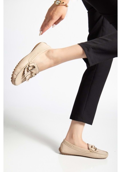 Kadın Hakiki Deri Tokalı Klasik Loafer - Bej fiyatları