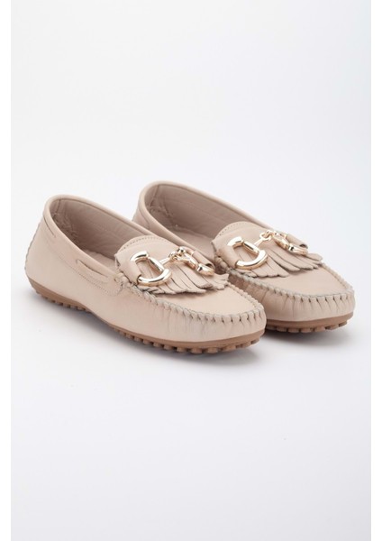 Kadın Hakiki Deri Tokalı Klasik Loafer - Bej fırsatları