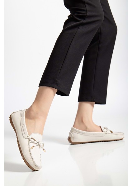 Kadın Hakiki Deri Klasik Loafer - Krem fiyatları