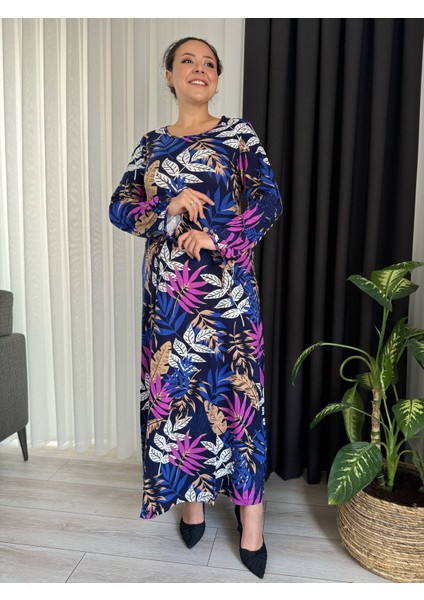 Kadın Büyük Beden Balon Kol Bağlamalı Esnek Viskon Elbise fiyatları