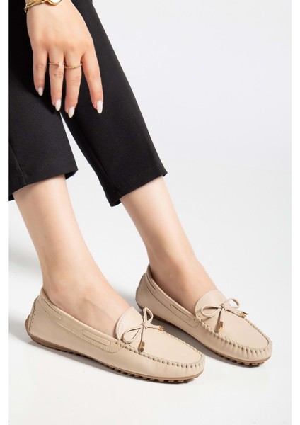 Kadın Hakiki Deri Klasik Loafer - Bej