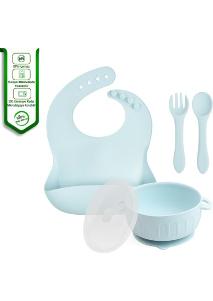 Tavşan Tasarımlı Vakumlu Silikon Beslenme Seti, -Buz Mavisi fırsatları