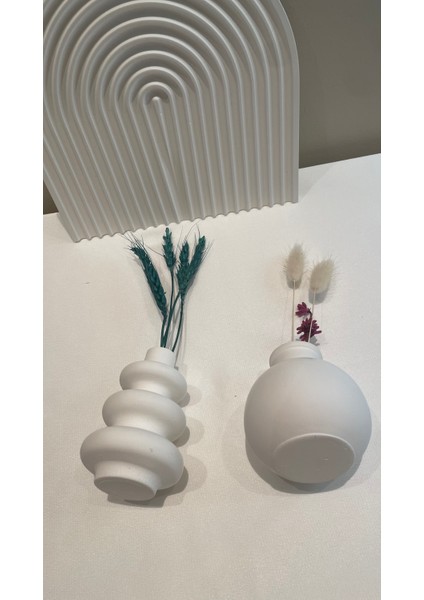 El Yapımı Minimalist Beyaz Mini Vazo Seti (2'li) - Modern Dekoratif Vazo fiyatları