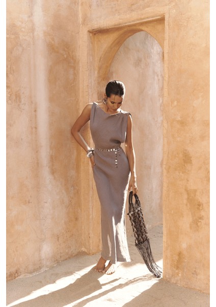 Barabla Kolsuz Uzun Füme Keten Elbise fırsatları