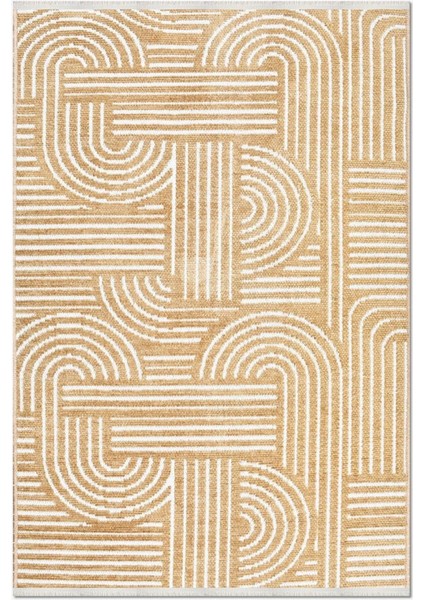 Crea Halı Rana 6113S Sarı Yazlık Halı Kaydırmaz Taban Renkli Yıkanabilir Dokuma Kilim