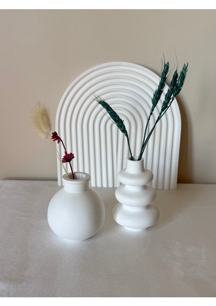 El Yapımı Minimalist Beyaz Mini Vazo Seti (2'li) - Modern Dekoratif Vazo modelleri