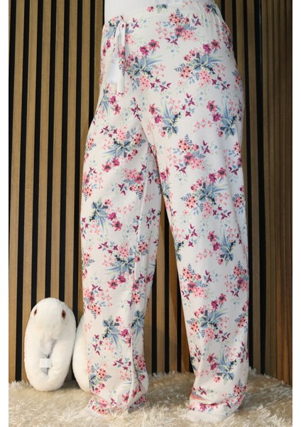 Çiçekli Bel Detaylı Lastikli Pijama Altı