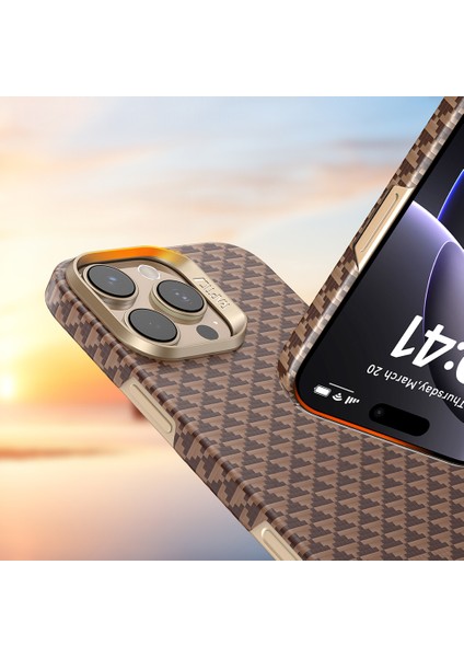 iPhone 16 Pro Kılıf M-Safe Şarj Özellikli Raptic Aramid Skin Origin Serisi Kapak Kahverengi