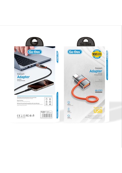 Go Des GD-CT071 Type-C To Usb-A Otg Adaptör Veri Aktarımı ve Hızlı Şarj Özellikli