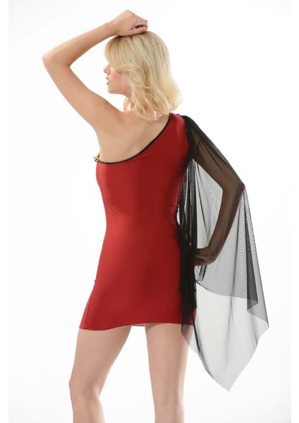 Bordo Lcralı Kumaş Dantelli Gecelik - 215