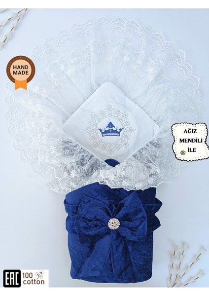 Dantelli Taçlı Bebek Kundağı Unisex Bebek Dış Kundak Battaniyesi Hastane Çıkışı Mevlütlük Kundak