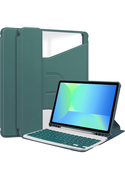 Samsung Galaxy Tab S10 Fe / S9 Fe 360 Derece Döner Stand Pu Deri + Klavyeli Akrilik Tablet Kılıfı (Yurt Dışından)