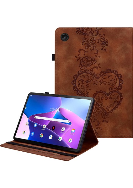 Lenovo Tab M10 (Gen 3) Deri Kılıf Katlanabilir Stand Kart Yuvası Kalem Tutucu Tablet Kılıfı (Yurt Dışından)