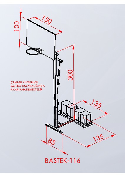 Portatif Ağırlıklı Yükseklik Ayarlı Basketbol POTASI(100X150) modelleri
